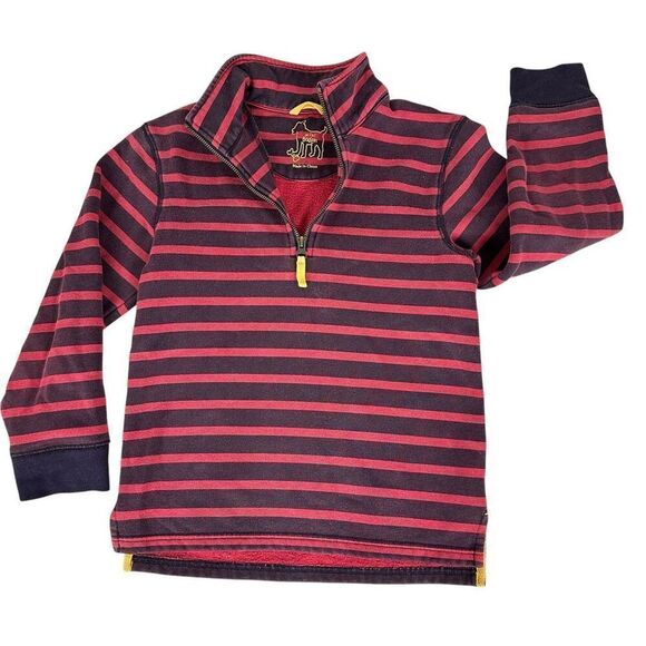 Mini Boden Pullover Sweatshirt navy/red stripe 1/4 zip size 7-8 Years - Picture 2 of 8